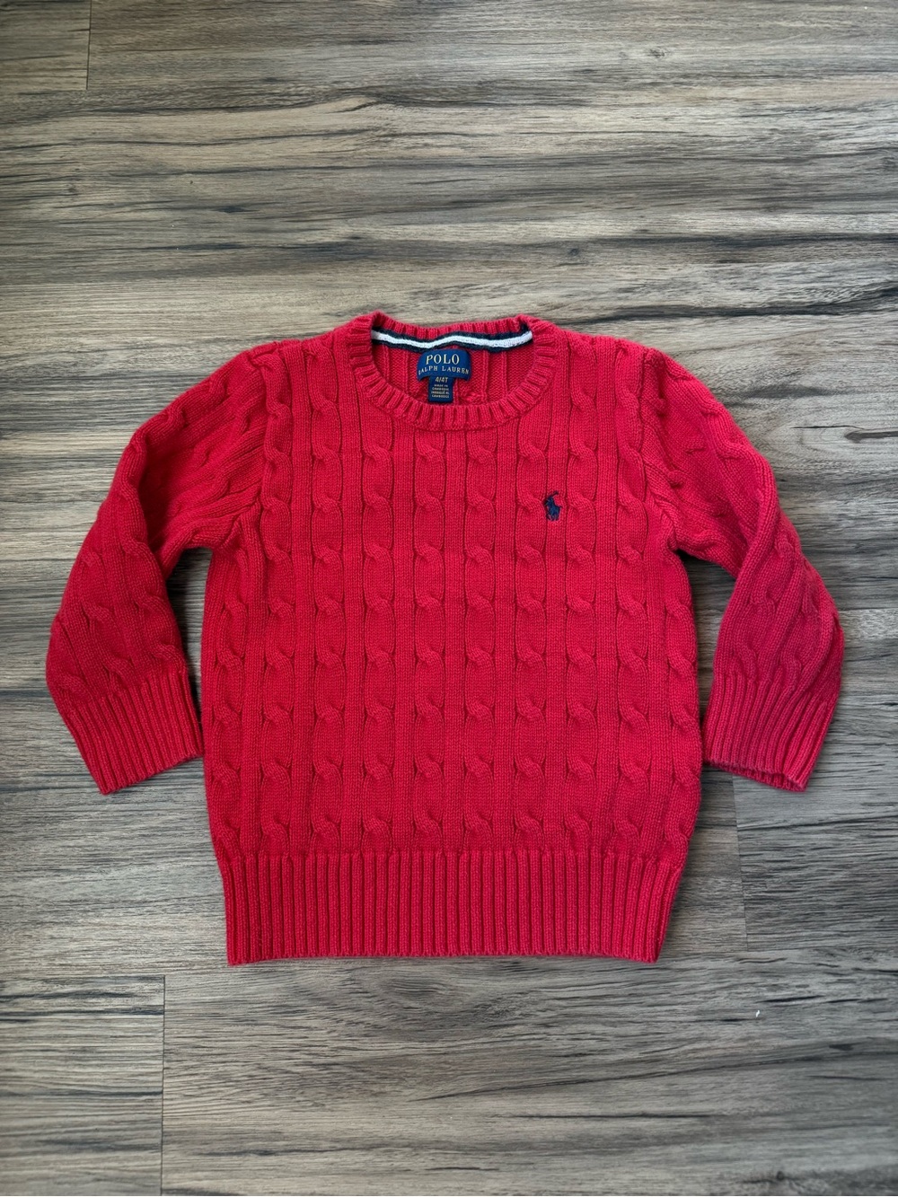 Polo Ralph Lauren Toddler Size 4T Red Cable Knit Pullover Sweater Blue Pony